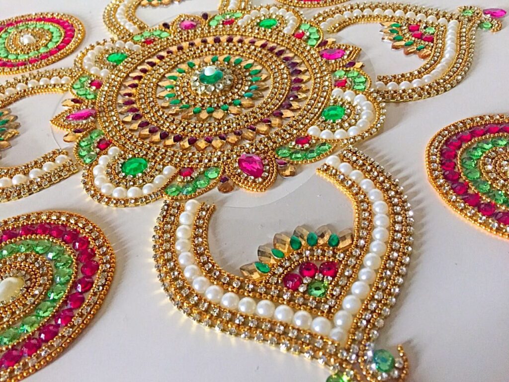 Light pink and green pearl rangoli – Suave Rangoli